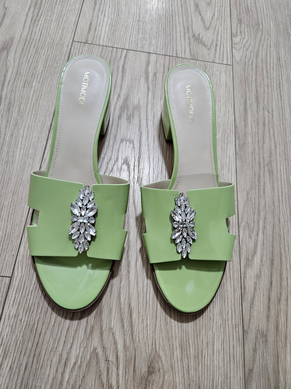Motimoden Green Gem-Embellished Slide Heels Size 11